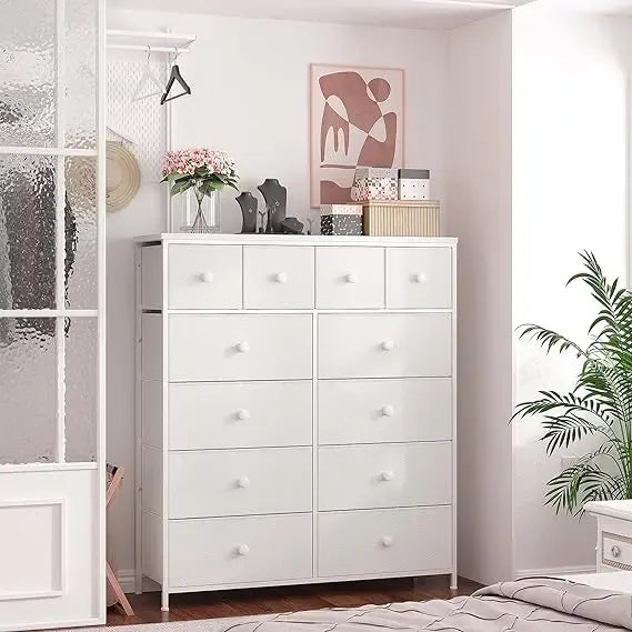 ™Solvian | שידת חדר שינה 12 מגירות – לבנה, מסגרת מתכתית יציבה, עיצוב אלגנטי